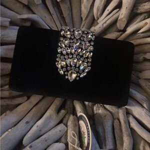 House of Harlow Black Clutch with Crystal Embellishments